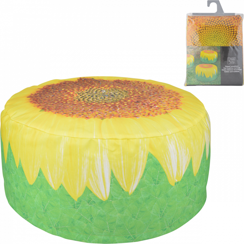 Pouf d'extérieur imprimé tournesol - D 58 x H 32,5 cm - Polyester, PVC