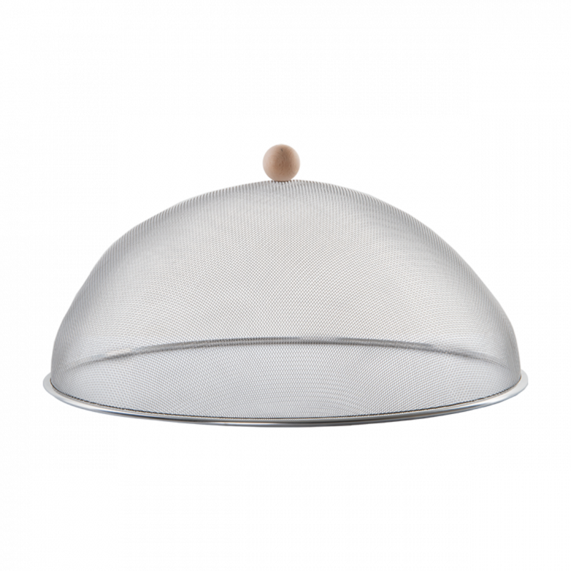 Cloche Alimentaire - Inox - L -D43 x H 21,7 cm - Acier inoxydable, bouleau