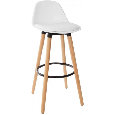 Lot de 4 chaises de bar "Maxon" en bois et plastique - Blanc/Beige - H 91,5 cm