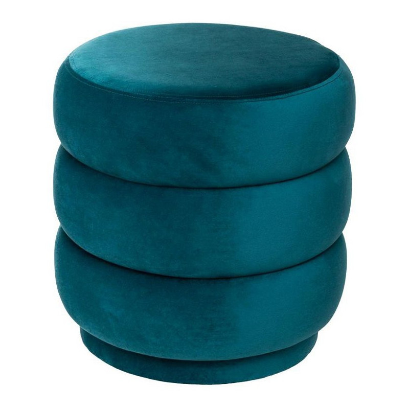 Pouf en velours - Sinan - D 40 x H 40 cm - Bleu pétrole