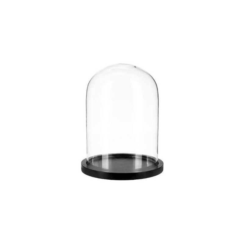 Cloche en verre sur socle en bois noir - D23 x H 29,5 cm - Transparent
