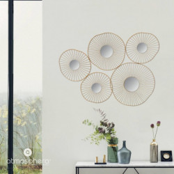 Décoration murale avec miroir - L 79 x P 3,5 x H 60,5 cm - Doré