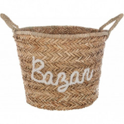 Panier en osier brodé - D. 41 x H 37 cm - Beige