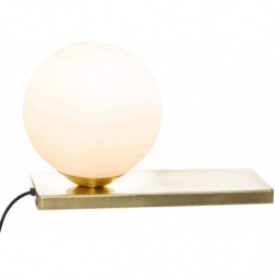 Lampe boule sur socle plat "DRIS" à poser - Blanc et doré - H 17,5 cm - Fer, verre