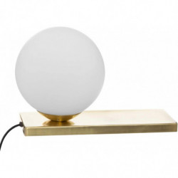 Lampe boule sur socle plat "DRIS" à poser - Blanc et doré - H 17,5 cm - Fer, verre