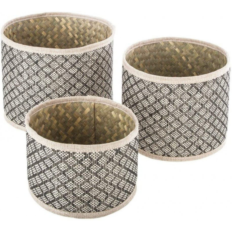 Lot de 3 paniers ronds - 3 tailles - Osier - Beige