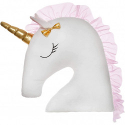 Coussin maxi tête de licorne - L 60 x P 14 x l 46 cm - Blanc et rose