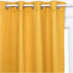 Rideau occultant motifs feuilles - 8 oeillets - Ocre - L 140 x H 260 cm