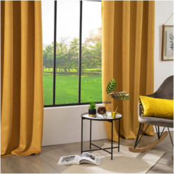 Rideau occultant motifs feuilles - 8 oeillets - Ocre - L 140 x H 260 cm