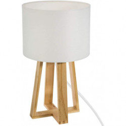 Lampe électrique en bois avec abat-jour " Molu" - D 20 x H 34,5 cm - Blanc