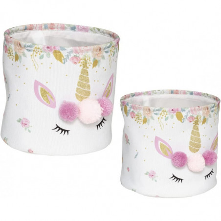 Set de 2 paniers de rangement - Licorne - D 30 x H 26 cm