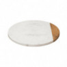 Plat tournant en marbre et bois de manguier - D. 30 x H. 3,8 cm - Blanc