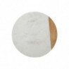 Plat tournant en marbre et bois de manguier - D. 30 x H. 3,8 cm - Blanc
