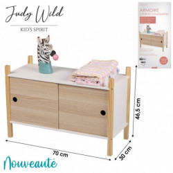 Meuble de rangement JUDY WILD DREAM - 2 portes coulissantes - 70 x 30 x H 46.5cm - Blanc et bois naturel