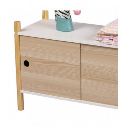 Meuble de rangement JUDY WILD DREAM - 2 portes coulissantes - 70 x 30 x H 46.5cm - Blanc et bois naturel