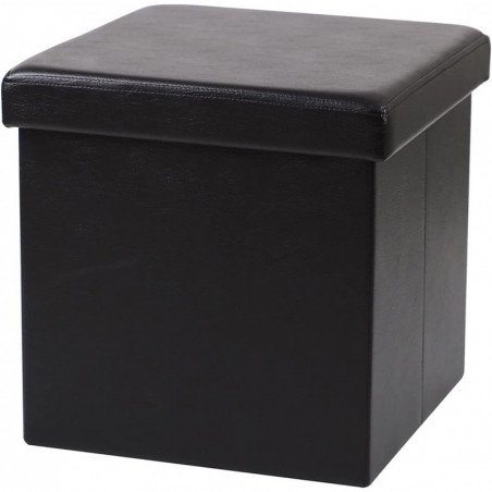 Pouf de rangement carré aspect cuir en PVC - 76 x 37,5 x H 37,5 cm - Noir