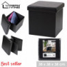 Pouf de rangement carré aspect cuir en PVC - 76 x 37,5 x H 37,5 cm - Noir