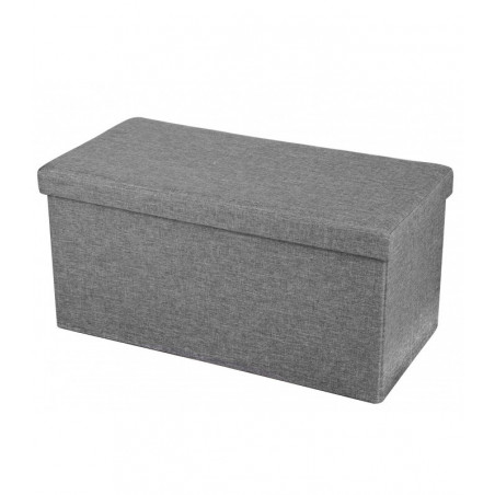 Banc de rangement aspect lin - 76 x 37,5 x H 37,5 cm - Gris foncé - Polyester