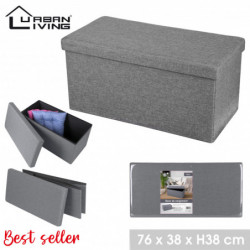 Banc de rangement aspect lin - 76 x 37,5 x H 37,5 cm - Gris foncé - Polyester