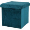 Pouf de rangement carré pliable en velours - 37.5 x H 37,5 cm - Bleu canard