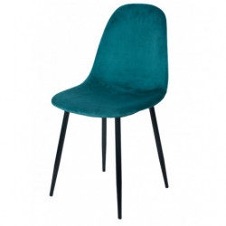 Chaise en velours et pieds métal - Bleu canard - L 53 x l 44 x H 88 cm