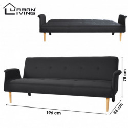 Banquette 3 positions CAPRI en tissu - Noir - 196 X 84 X H 78 cm