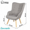 Fauteuil NOOR tissu - Gris clair - Pieds en bois - 72 x 65 x H 42/99