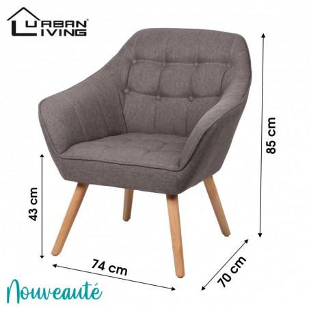 Fauteuil OLY tissu - Gris foncé - Pieds en bois - 74 x 70 x H 43/85 cm