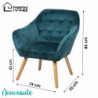 Fauteuil OLY velours - Bleu canard - L 74 x P 70 x H 85 cm