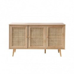 Buffet BALI sur pieds 3 portes - Cannage rotin - Effet bois clair - 120 x 39 x H 70cm
