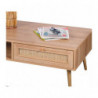 Table basse BALI sur pieds 1 tiroir - Cannage rotin - Effet bois clair - 110 x 59 x H 39.5 cm