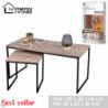 Set de 2 tables basses COLORADO - Noir mat et chêne clair - Bois et métal - 100 x 48 x P 48 cm / 40 X 40 X p 40 cm