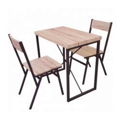 Ensemble table et 2 chaises DOCK - Noir mat et chêne - Bois et métal - L 80 x H 75 x P 50 cm