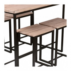 Ensemble table et 4 tabourets DOCK - Noir mat et chêne - Bois et métal - L 100 x H 89 x P 60 cm