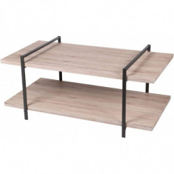 Table basse 2 étagères DOCK - Noir mat et chêne - Bois et métal - 120 x 63 x H 55 cm