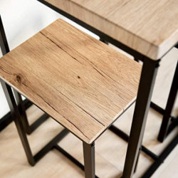 Ensemble table haute et 2 tabourets de bar - Noir et chêne - Bois et métal - Table 60 x 60 x H 88 cm