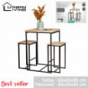 Ensemble table haute et 2 tabourets de bar - Noir et chêne - Bois et métal - Table 60 x 60 x H 88 cm