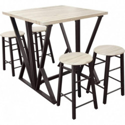 Ensemble table haute pliante et 4 tabourets - Noir mat et chêne - Bois et métal - Table L 80 x H 89 x P 40-80 cm