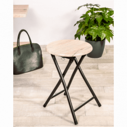 Tabouret pliant DOCK - Chêne et noir mat - Bois, métal - D 30 x H 45 cm