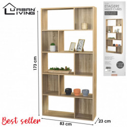 Etagère EVORA 10 casiers - Décore chêne - Bois MDF - 173 x 83 x H 173 cm