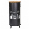 Bar bidon 1 porte à roulettes - Noir et bois - Métal et bois - D 40 x H 85 cm