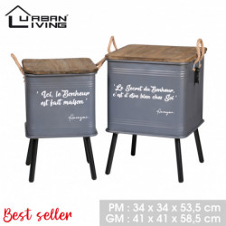 Set de 2 tables d'appoint LOFT & METAL - 2 tailles - Gris et bois - Métal et bois - 34 x 34 x H 53.5 cm - 41x 41 x H 58.5 cm