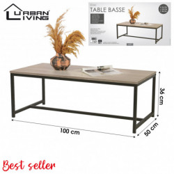 Table basse rectangulaire LOFT - Noir et Bois - Métal et bois - 100 x 50 x 36 cm