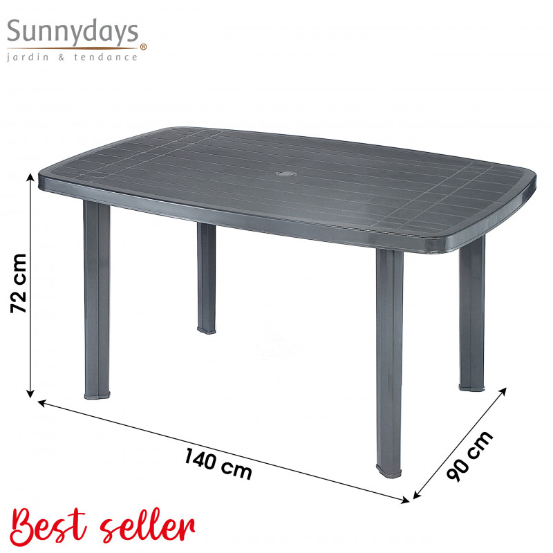 Table de jardin L 140 x L 90 x H 72 cm - Gris anthracite - Plastique résistant