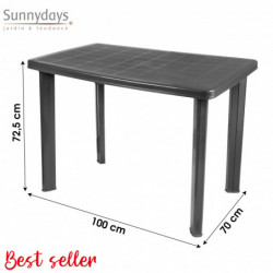 Table de jardin L 100 x L 70 x H 72 cm - Gris anthracite - Plastique résistant