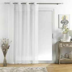 Voilage blanc avec inserts de fils argentés - 140 x 240 cm - 8 oeillets - Blanc et argent