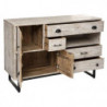 Meuble buffet 3 portes 4 tiroirs en bois Ajay - Beige - L. 115 x P. 40 x H. 81 cm