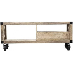 Meuble TV en bois et métal - Beige - L 140 x P 40 x H 58 cm