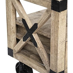 Meuble TV en bois et métal - Beige - L 140 x P 40 x H 58 cm