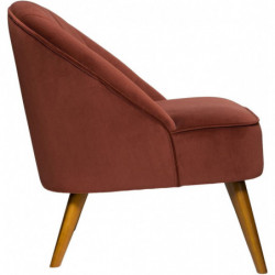 Fauteuil en velours et bois Naova - Rouge brique - L 78 x H 71 cm
